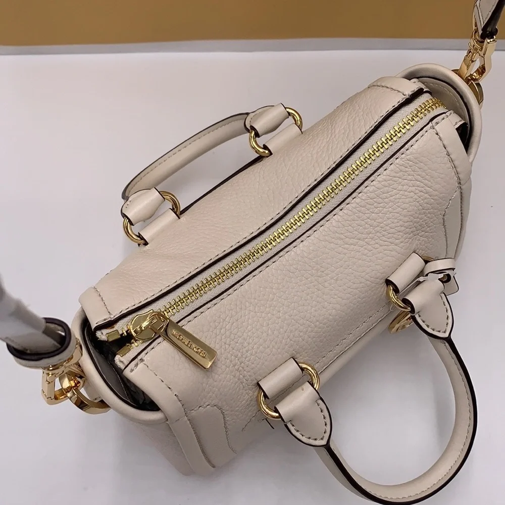 Michael Kors Carine Extra-Small Pebbled Leather Satchel Crossbody  Light Cream